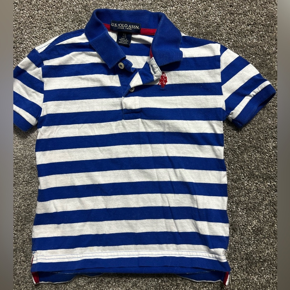 U.S Polo Assn. Boys Blue White Striped Short Sleeve Polo Shirt Size XS 4-5